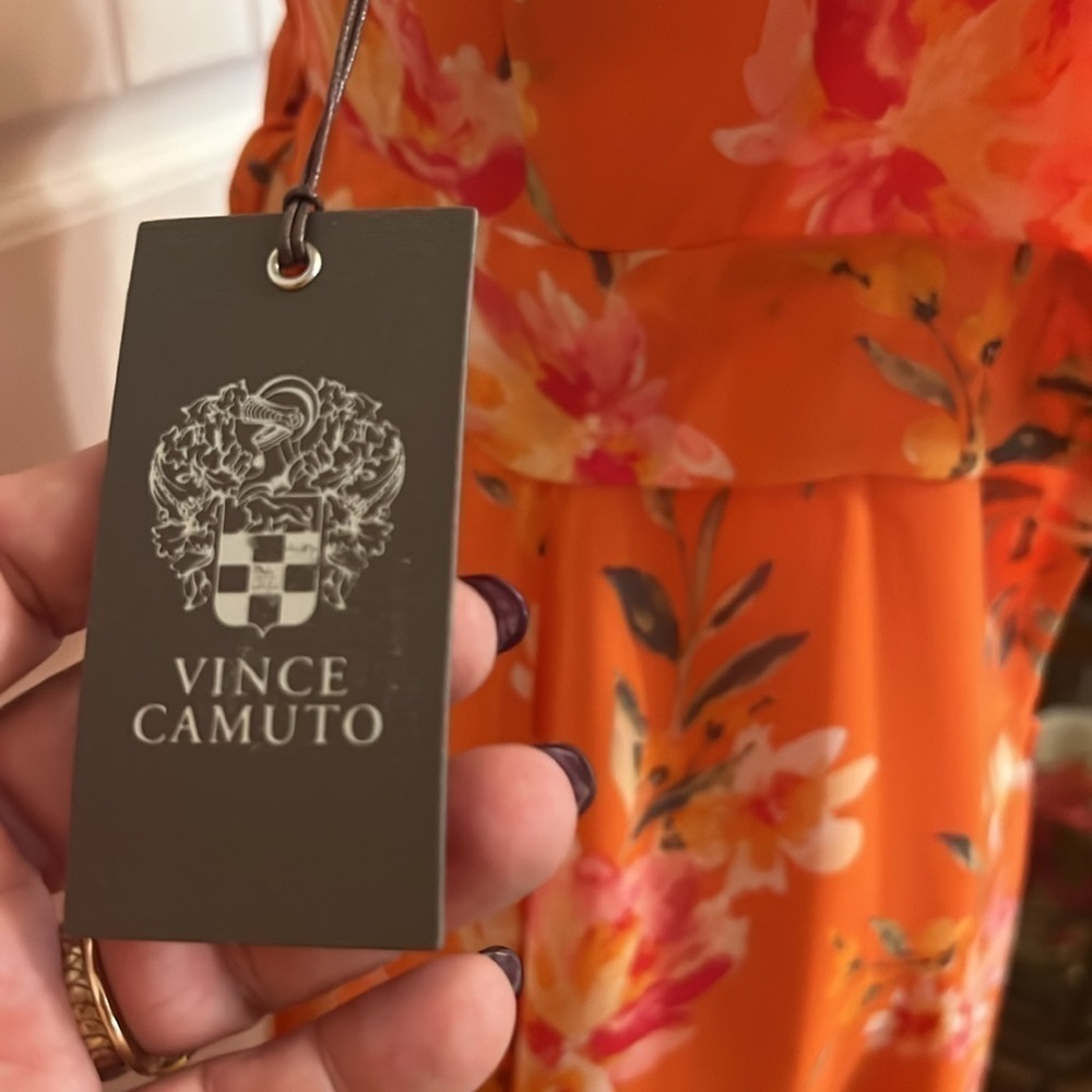 VINCE CAMUTO NWT Womens Belted Surplice tulip style high/low hemline midi dress - Picture 8 of 10